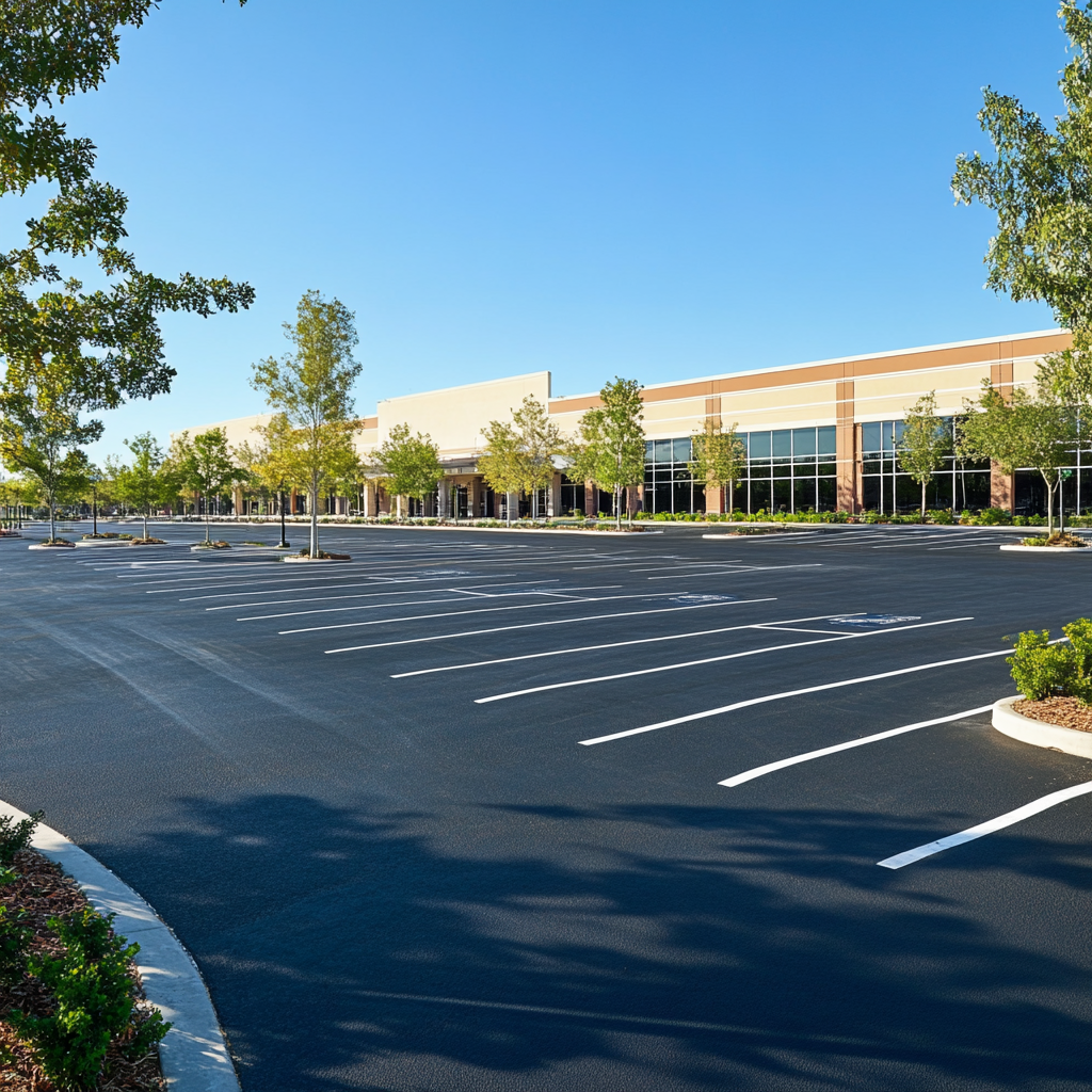 Freshly striped commercial parking lot