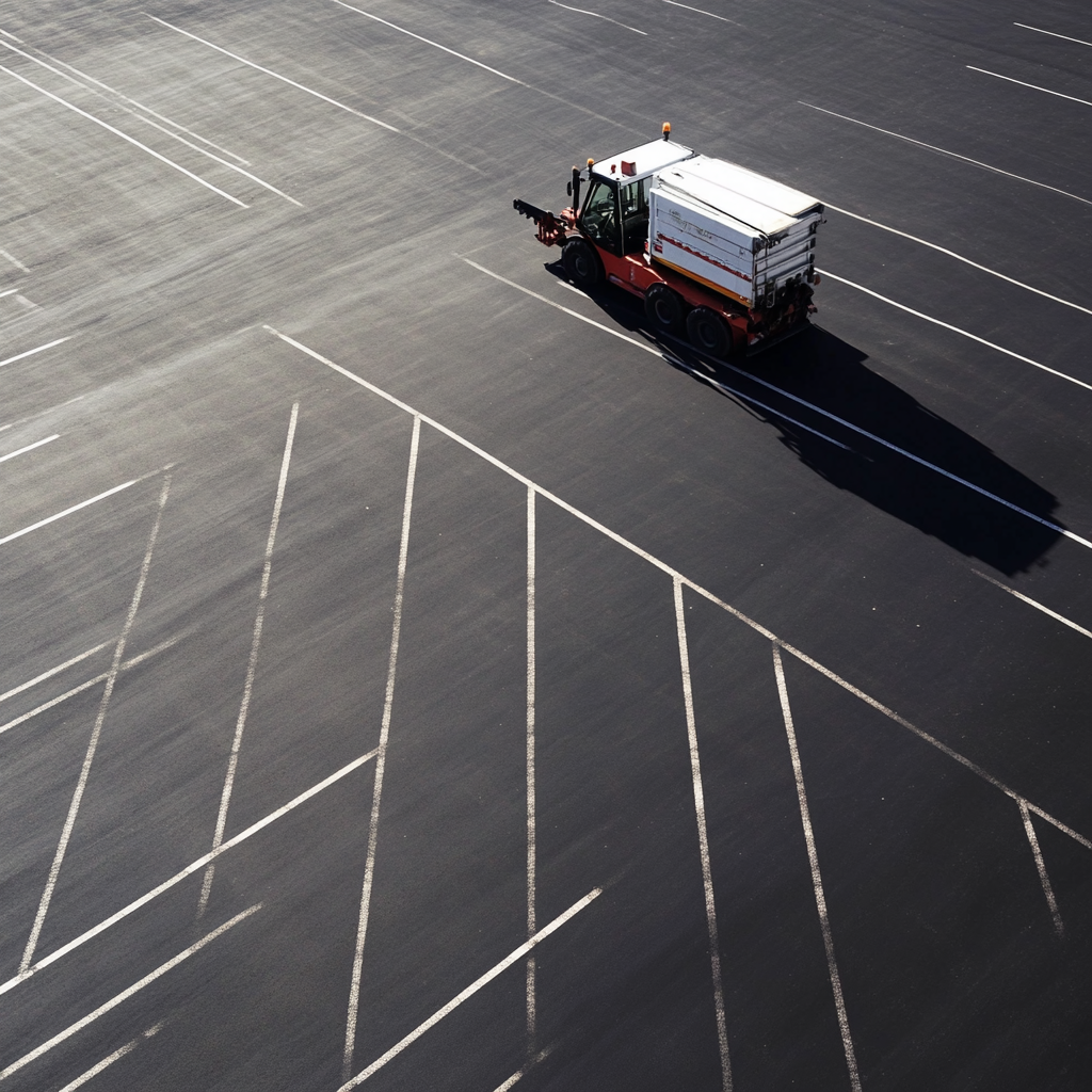 Striping truck applying fresh lines