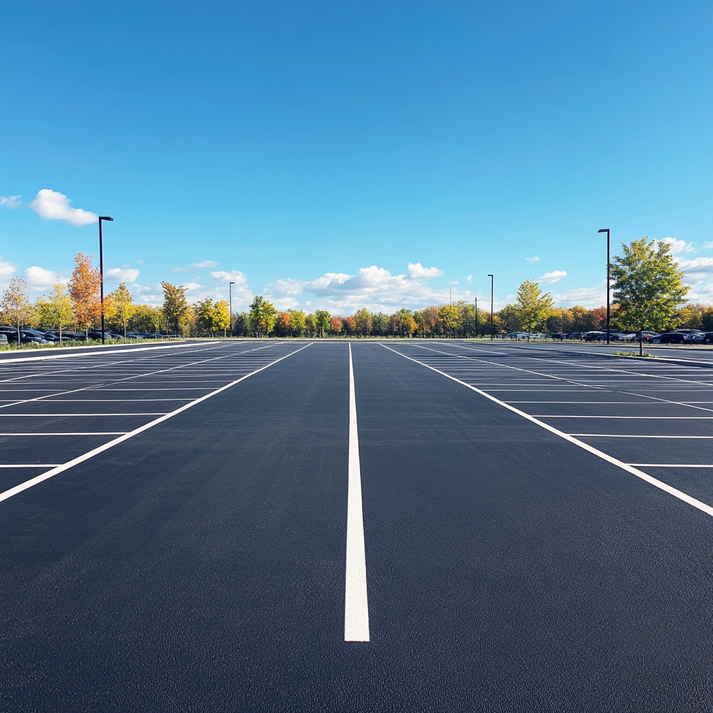Freshly striped parking lot with clear markings